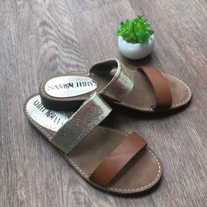 Brown and Gold Slide Straps Sandals